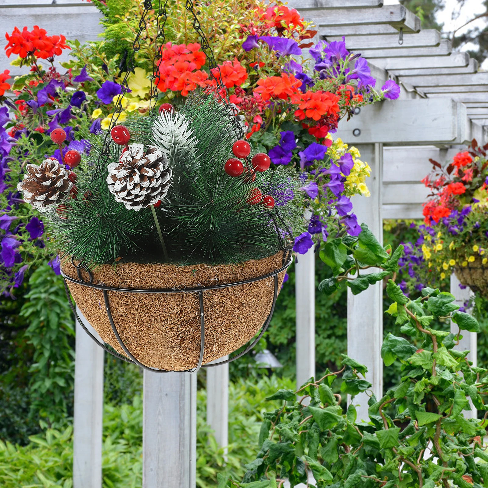 

Christmas Decorative Hanging Basket Realistic Artificial Flower Wreath Outdoor Xmas Festival Scene nament Creative DIY