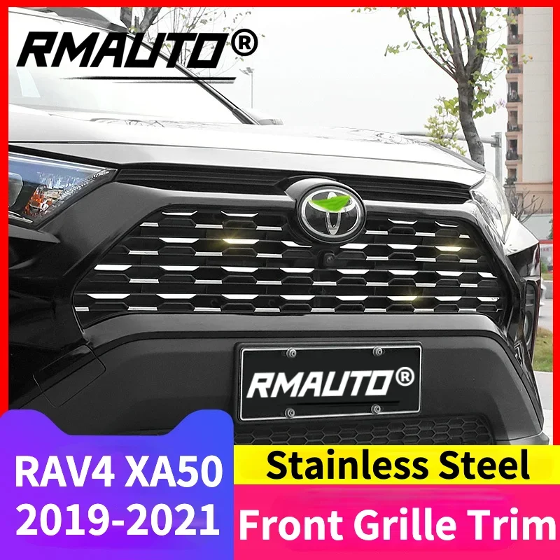 

RAV4 XA50 Front Grille Trim Chrome Garnish Cover Stickers Stainless Steel For Toyota RAV4 XA50 2019-2021 Car Accessories