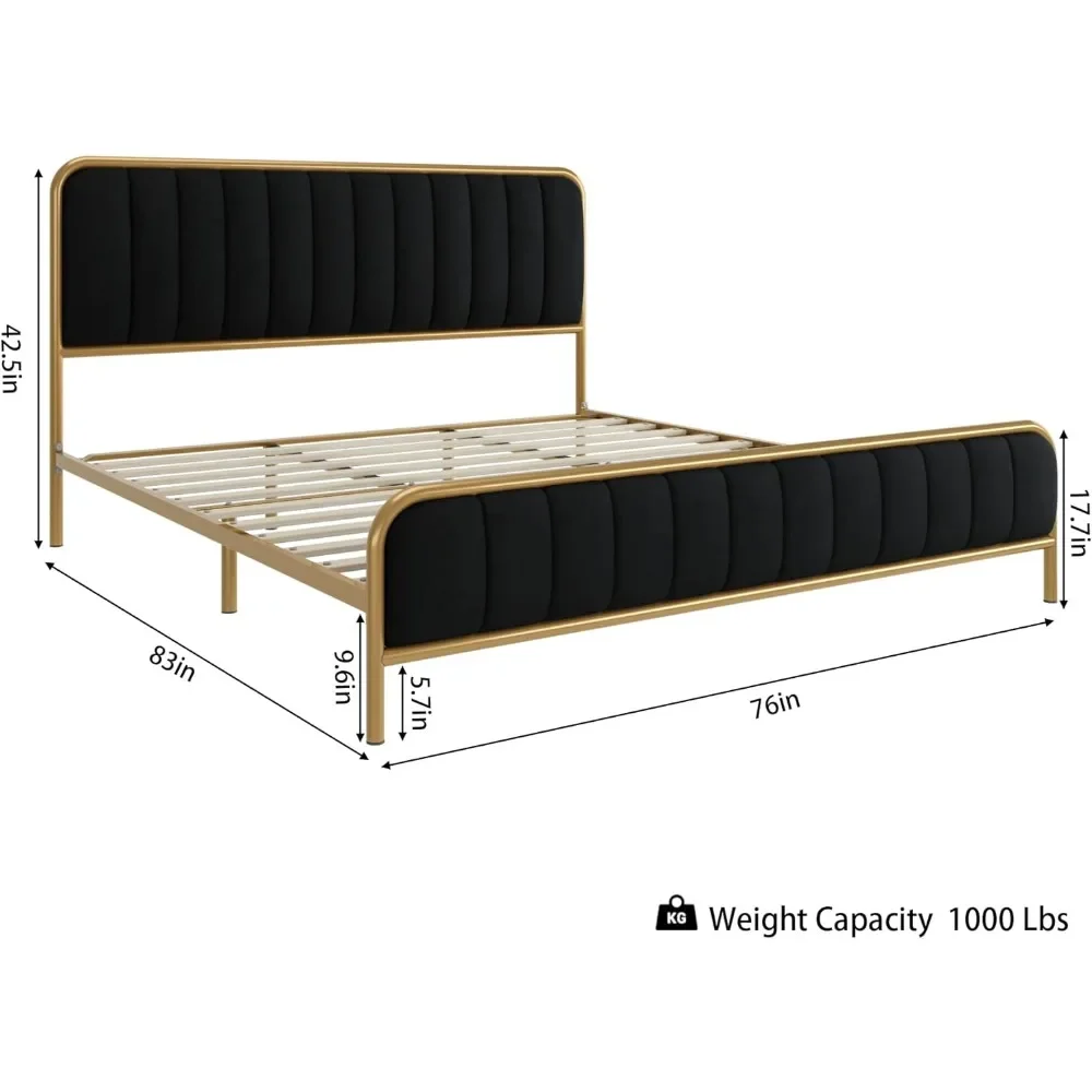 

King Size Bed Frame, Upholstered Bed Frame with Button Tufted Headboard, Heavy Duty Metal Mattress Foundation, Bed Frame