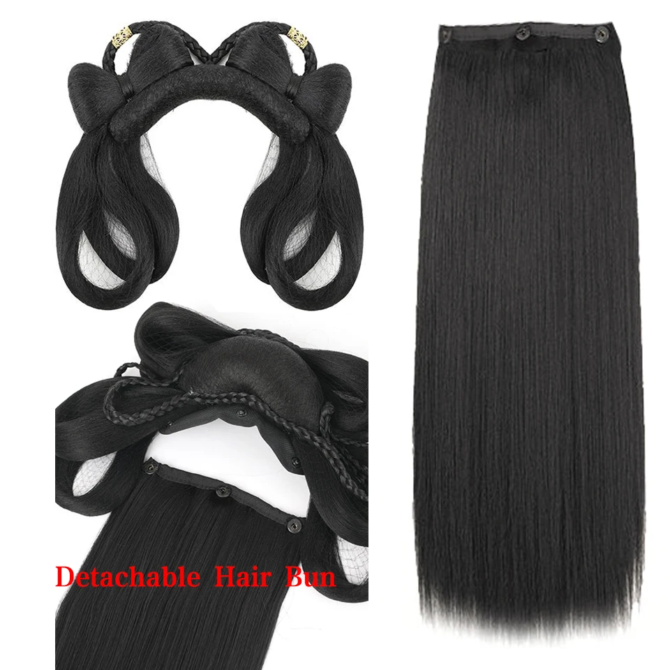 Synthetic Hanfu Wig Ancient Style Headband Braid Detachable headband Wig Women Chinese Style Hair Piece Antique Modelling Cospla