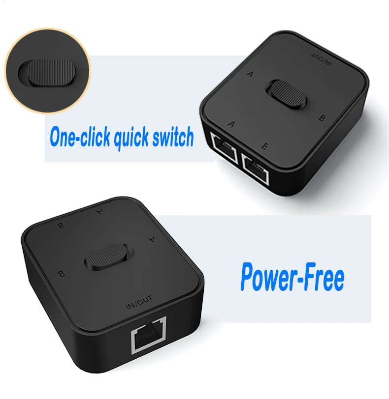 Gigabit Network Switch LAN RJ45 CAT6 Switch Network Cable Extender 1000Mbps Selector 2 In 1 Out/1 In 2 Out Network Splitter