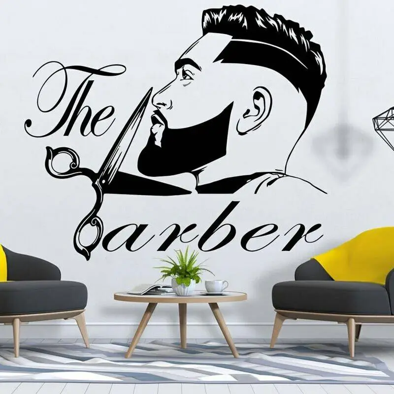 The Barber Shop Wall Decals Gentlemen\'s Man Salon Haircut Styling Style Beard Face Hipster Shave Wall Sticker Decor Mural A913