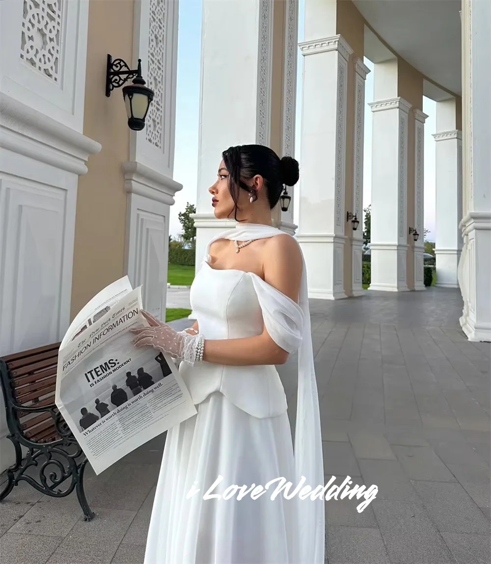 ホワイトプリーツ Aライン ショール付き プロムドレス シンプル オフショルダー ベスティドス デ ノーチェ フロアレングス フォーマル イブニング プリーツ カスタマイズ