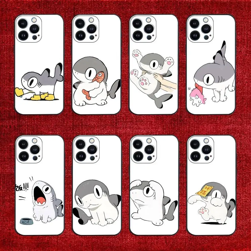 

Cute Cat Shark Phone Case For iPhone 16e,16,15,14,13,12,11,Pro,X,XS,Max,XR,Plus,Mini Soft Black Cover