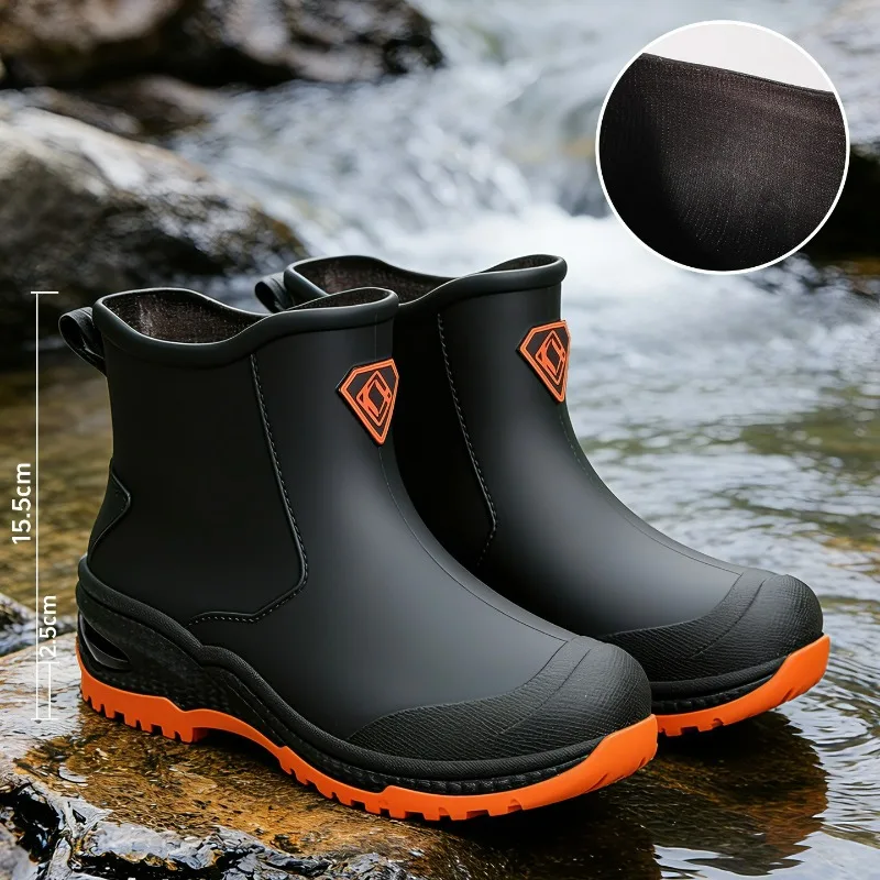 Men's Rain Boots Wear-resistant Water Boots Outdoor Non-slip Fishing Short Boots Platform Work Boot Warm Waterproof Rubber Shoes