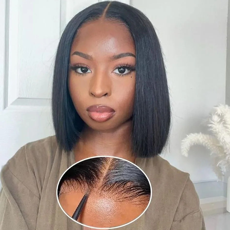 Wear And Go Glueless Bob Wig Lace Frontal 100% Human Hair Wigs Short PrePlucked Indian Straight 13x4 HDTransparent Bob On Sale