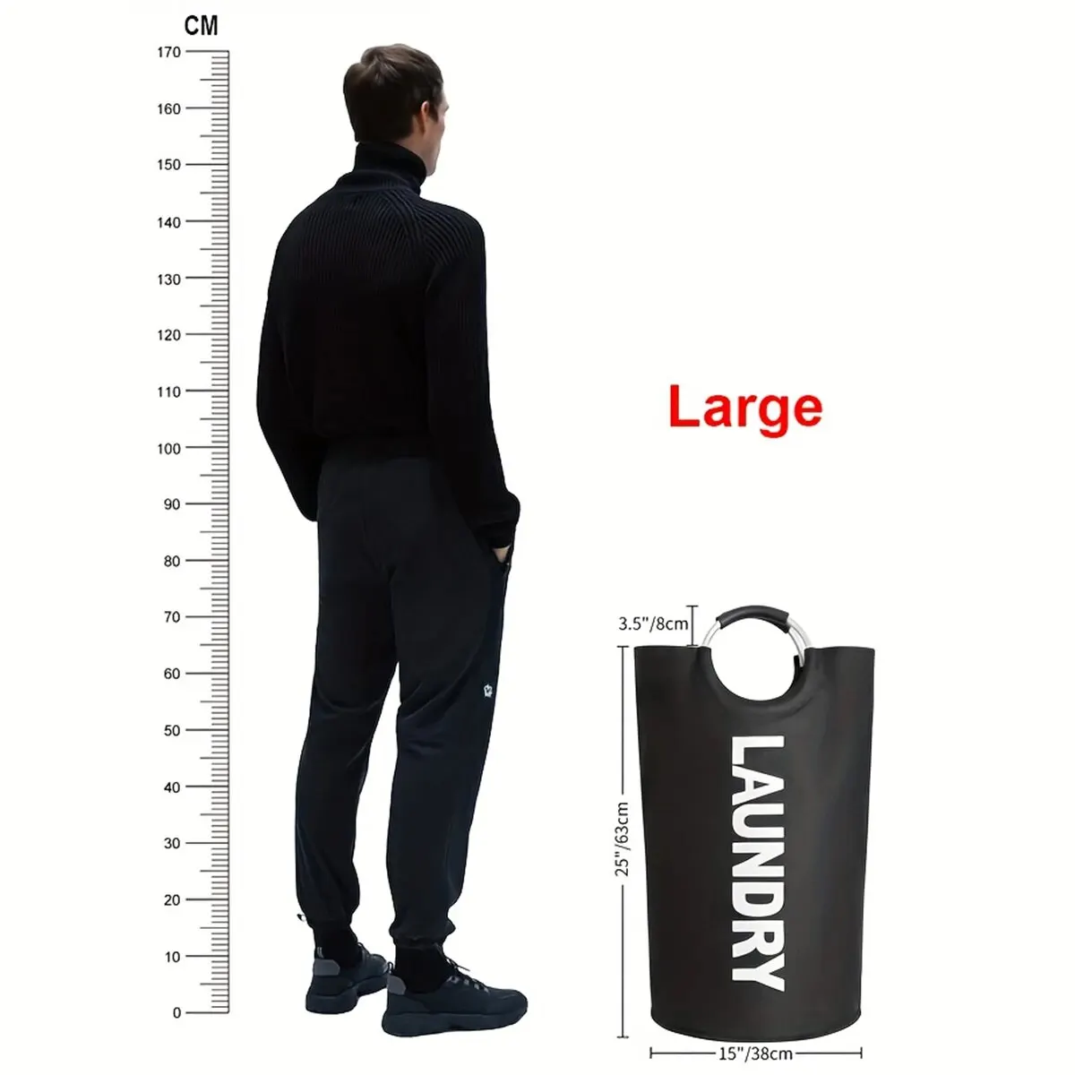 1pc Laundry Basket, Fabric Large Collapsible Laundry Hamper, Tall Laundry Bag With Handles, Portable Washing Bin