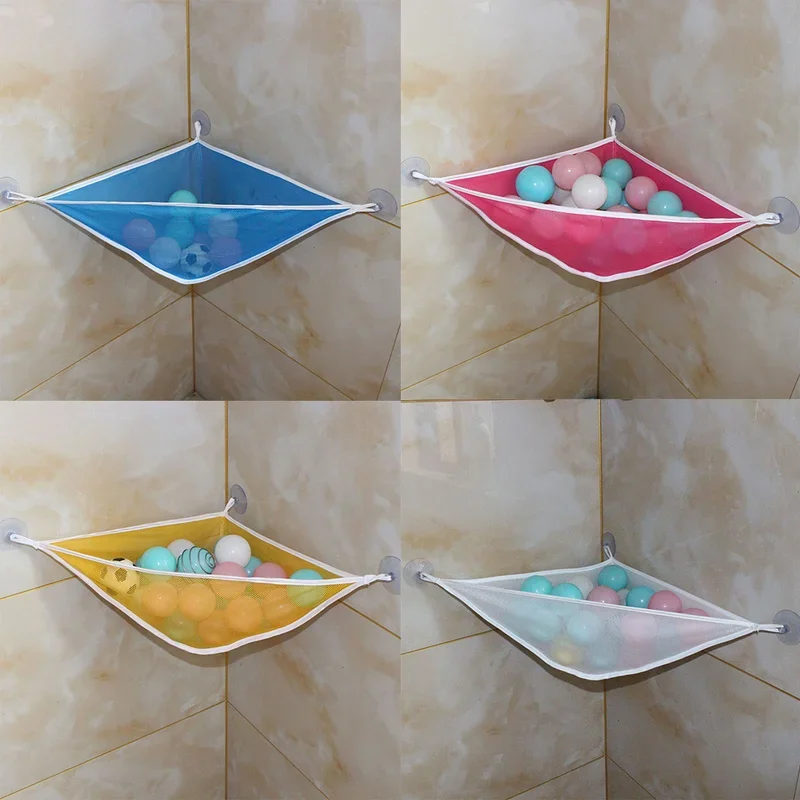 Saco do armazenamento da malha para o chuveiro do bebê, pendurado saco do armazenamento com ventosas, rede plástica, acessórios do organizador do