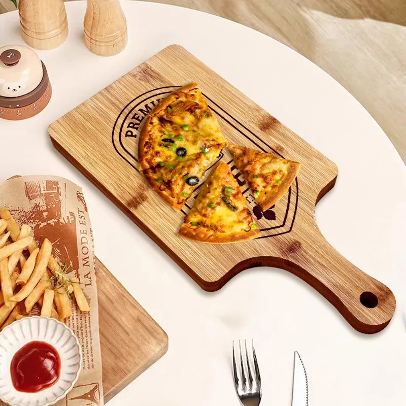 2pcs Bamboo Cutting Boards with Handle Wooden Serving Kitchen Chopping Boards for Pizza Bread Cheese Charcuterie Vegetables