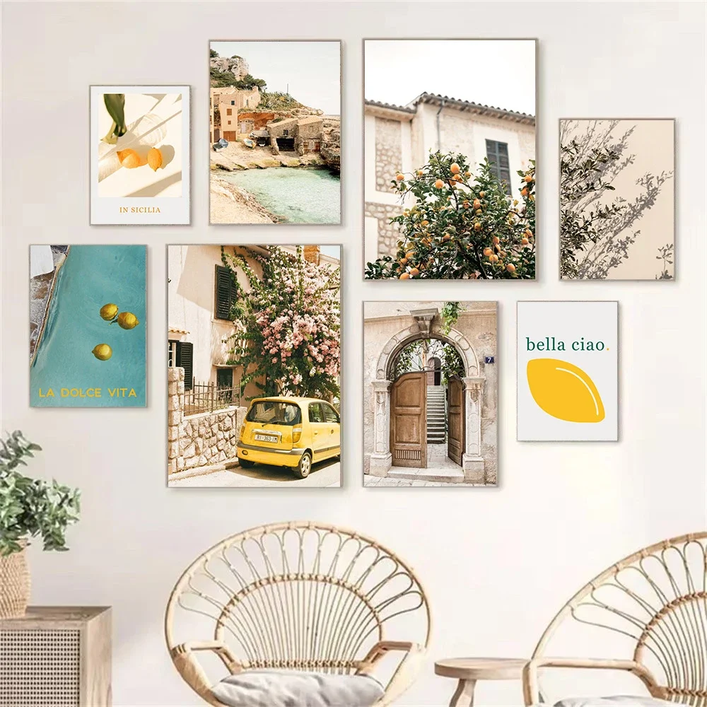 La Dolce Vita Lemon Orange Harvest Posters Prints Home Town Garden Plants Canvas Painting Car Picture Wall Art Interior Decor