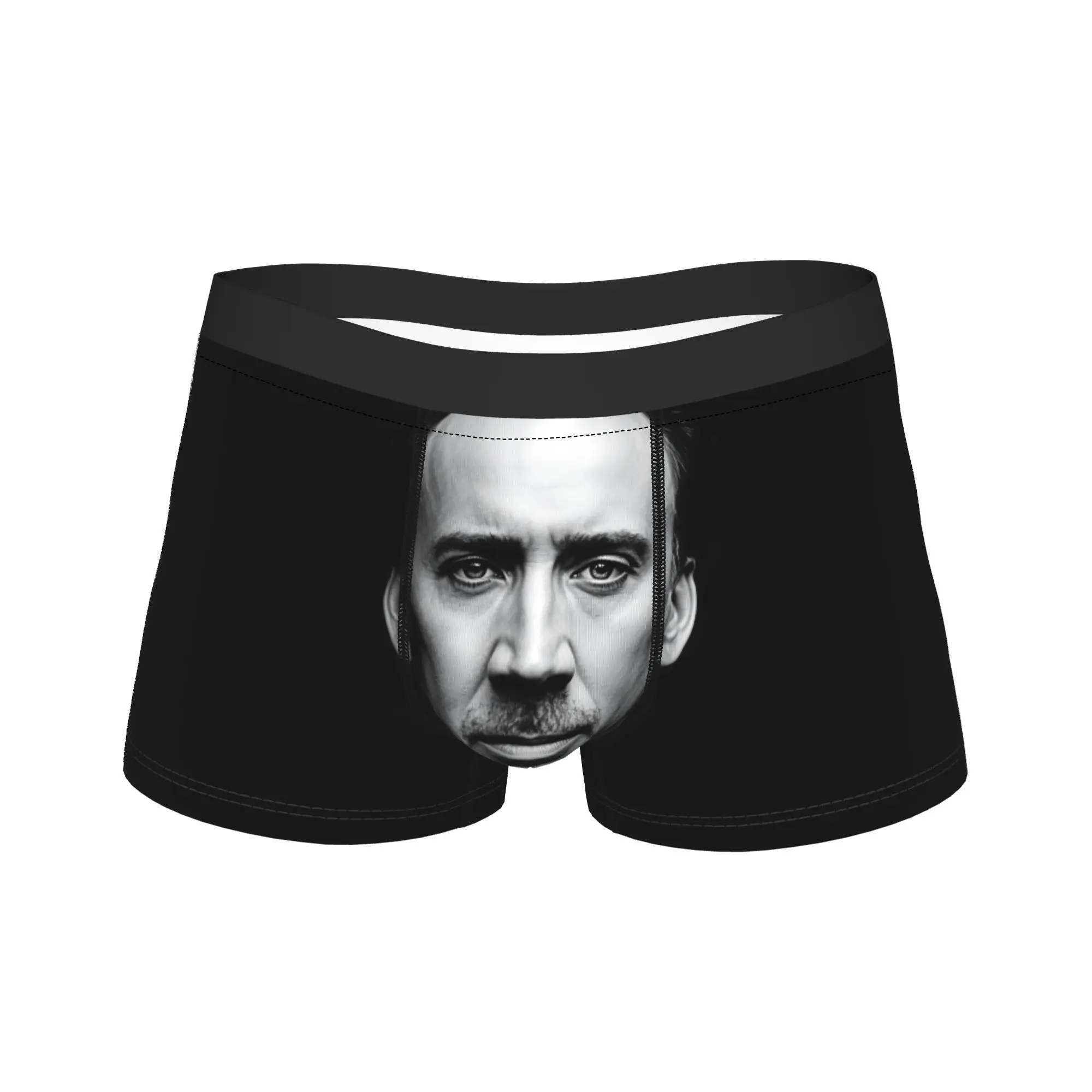 Nicolas Cage Black White Portrait Meme Boxer Brief  Underwear Quality Men's Breathable Boxershorts Custom DIY Plus Size Panties