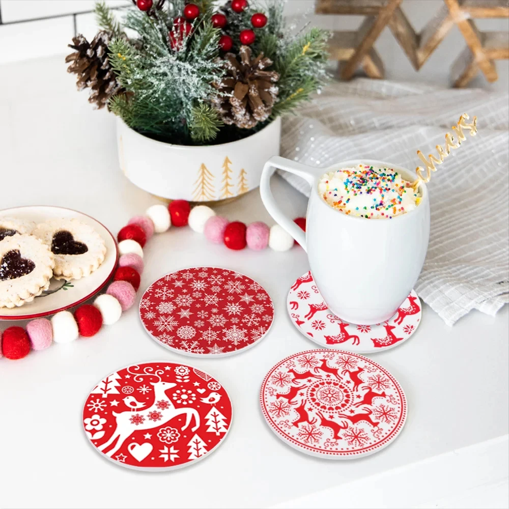 Christmas Drink Coaster Reindeer Festive Animal Themed Drinks Coaster Non-Slip Secret Santa Gift Coaster Christmas Gift for Her