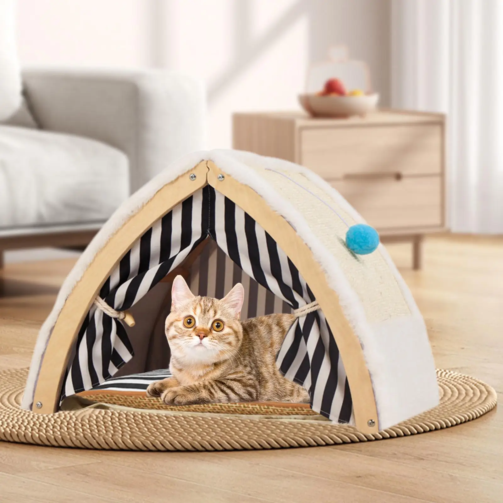 Cat Tent House Portable Breathable Shelter Hanging Ball Cat Tent Bed Pet Teepee Cat Scratcher for Indoor Outdoor Kitten Puppy