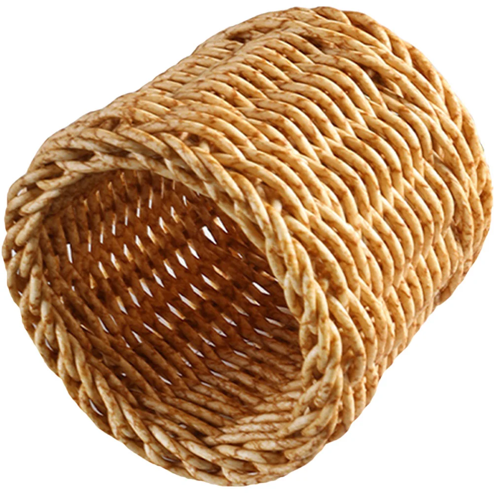 

Imitation Rattan Pen Basket Holder Makeup Brush Lipstick Storage Rack Pencil Round Desk Decor Wicker