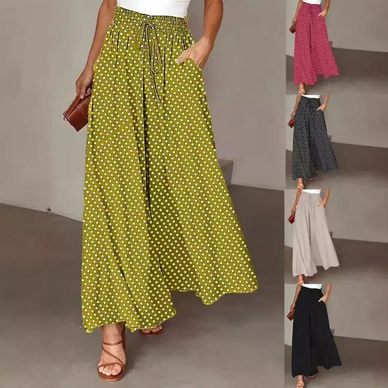 2026 Frühling/Sommer Bohemian Weite Hose mit Elastischem Bund und Polka-Dot-Print Lange Rockhose für Damen