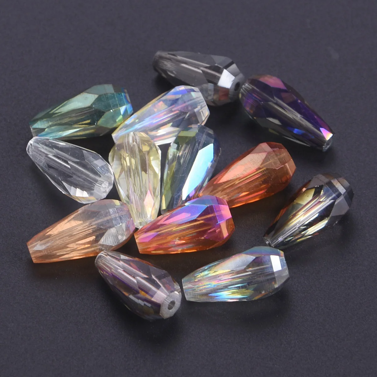 

10pcs Colorful Long Teardrop Shape 16x8mm Faceted Crystal Glass Loose Beads For Jewelry Making DIY Crafts Findings