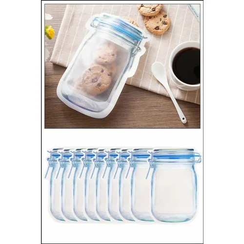 Kitchen Love 10 Pcs Jar Looking Ziplock Storage Bag 1000 ml Blue