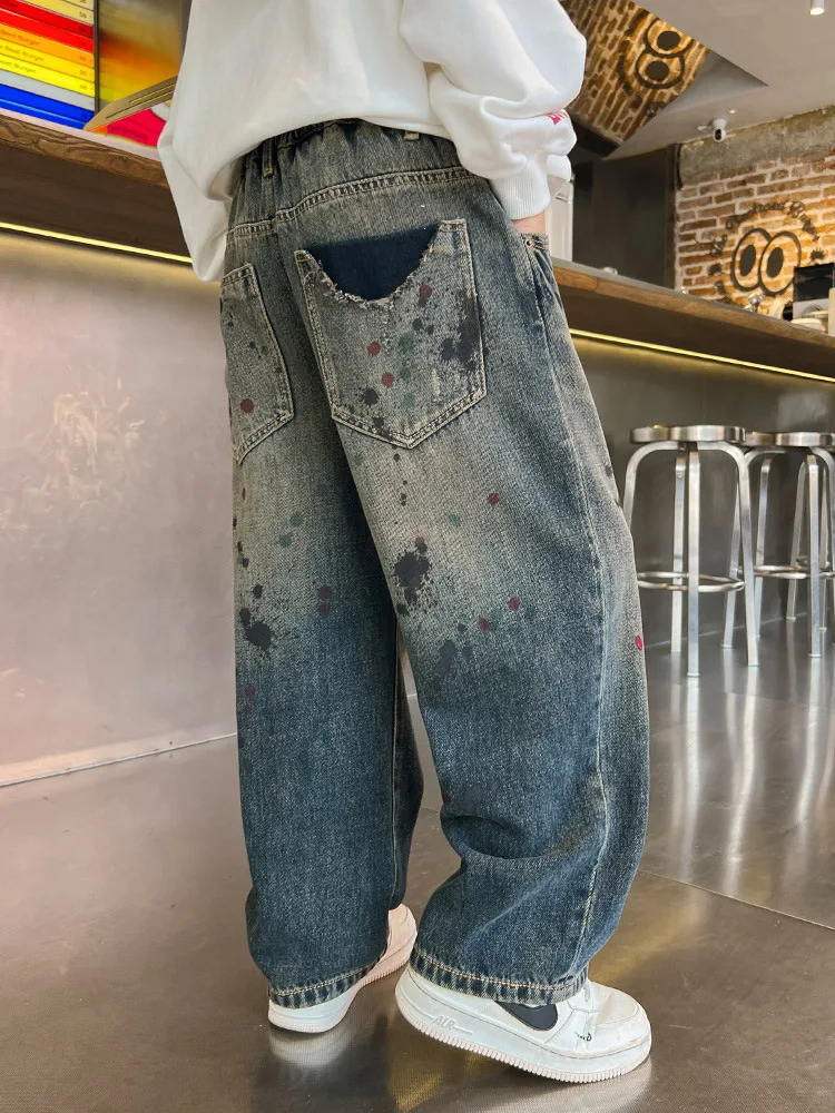 New Boys Jeans Kids Denim Trousers School Children Casual Blue Pants Spring Autumn Korean Teenagers Trousers 6 8 10 12 14 Years