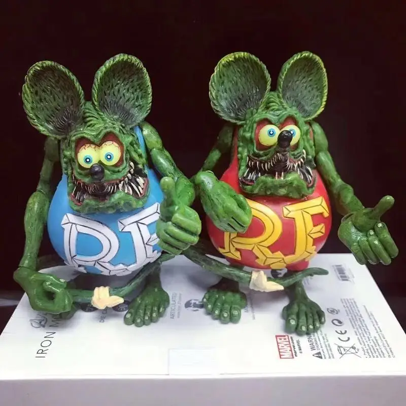 Hamburg And Rose Rat Fink Toy Action Figure Mouse Fink American Locomotive Culture Figurines Decoration Color Box Packaging