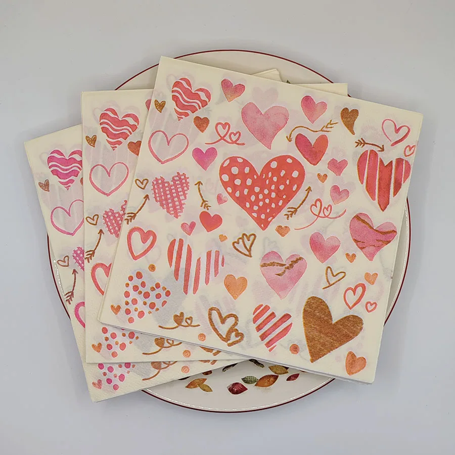 Wood Pulp Printed Napkins Hotel Restaurant Wedding Wedding Pink Love Square Mouth Cloth Valentine\'s Day Coloured Paper Towels