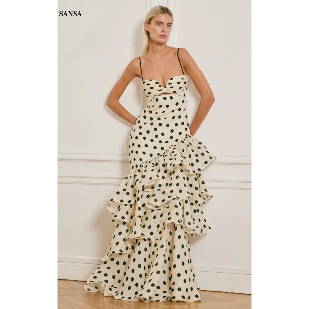 Vestidos de fiesta con tirantes finos personalizados de Sansa, vestidos de fiesta de múltiples capas, vestidos de sirena