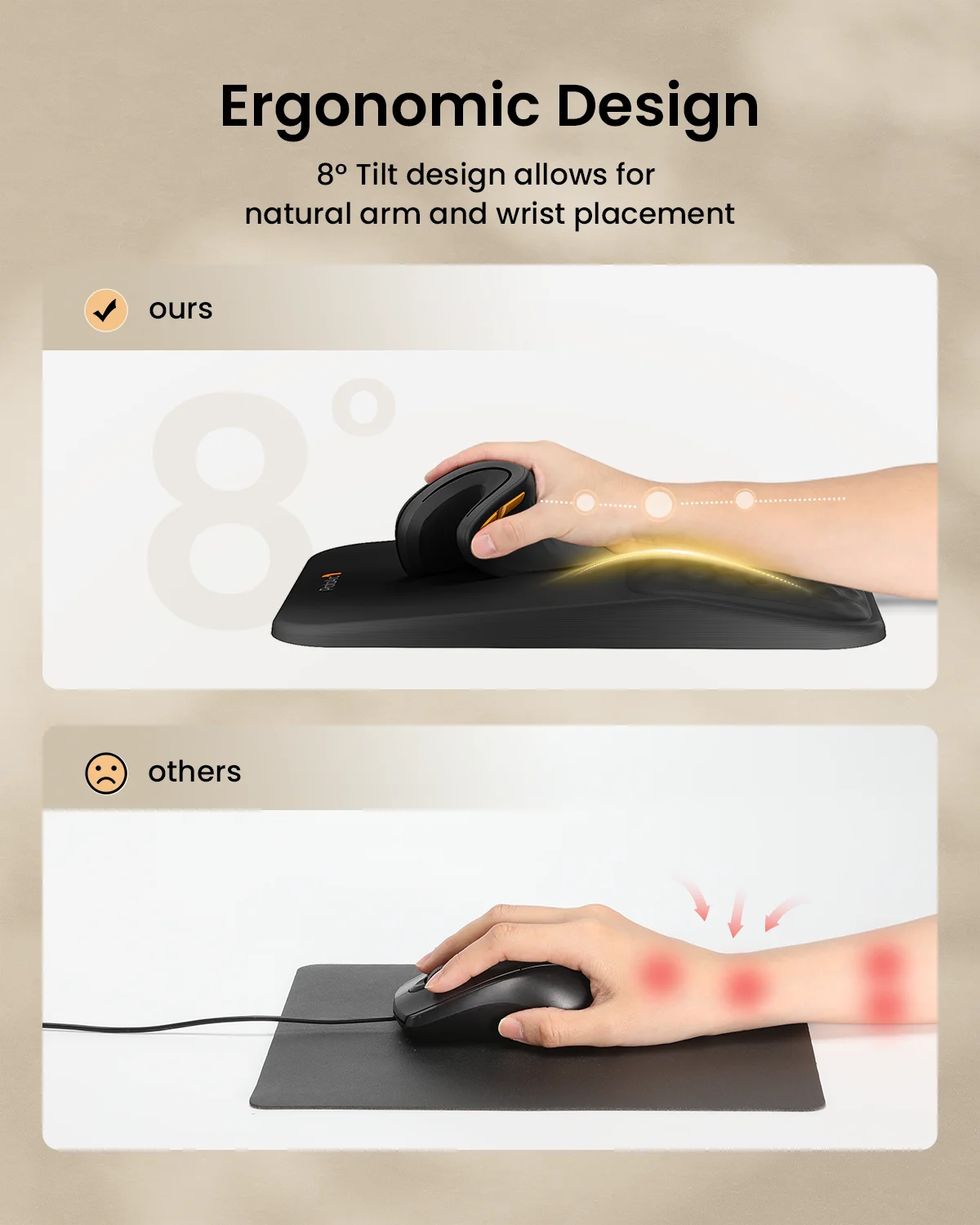 ProtoArc Ergonomic Mouse Pad with Wrist Support, 8° Slope & Massage Points, Lycra Non-Slip Memory Foam Large Mousepad for Office