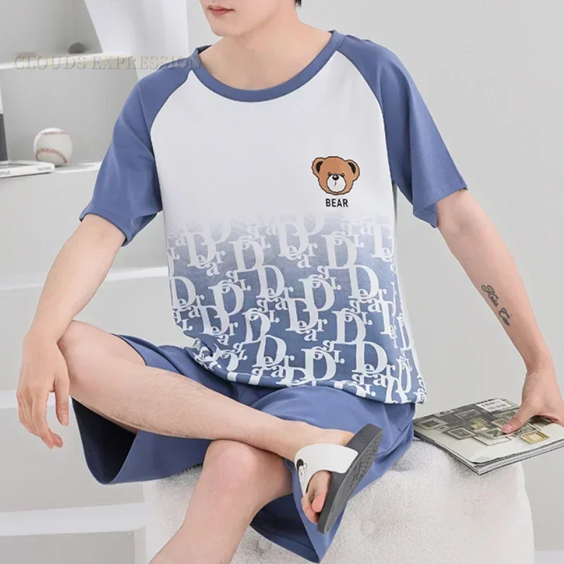 Summer 4XL Men Pyjamas Knited Pajamas Set Nightwear Big Boys Sleepwear Pyjamas Night Suits Pijamas Plus Size Homewear Wholesale