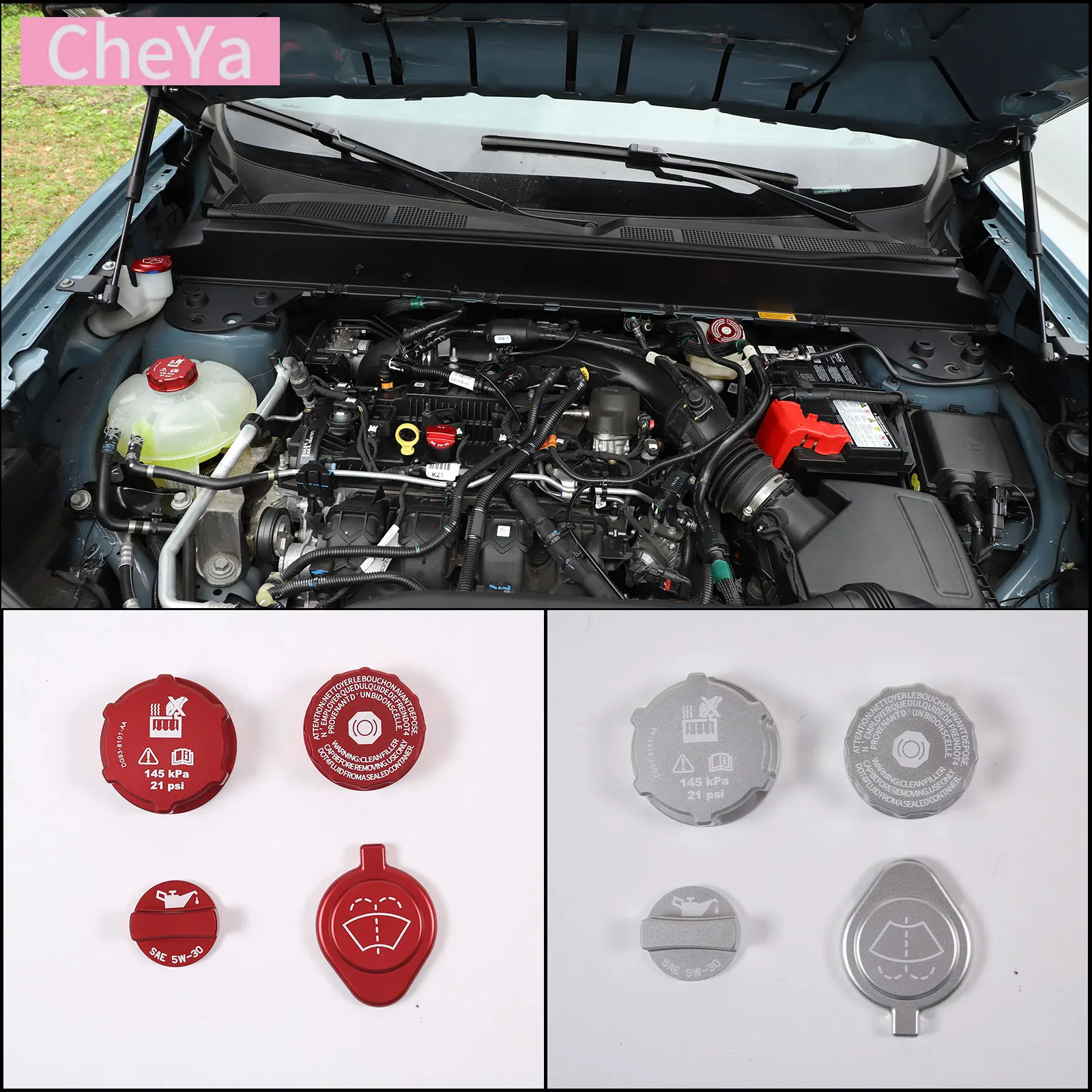 

Aluminum Alloy Silver/Red Car Engine Room Oil Cap Fluid Reservoir Water Tank Cover for Ford Maverick 2022 Interior Accessories