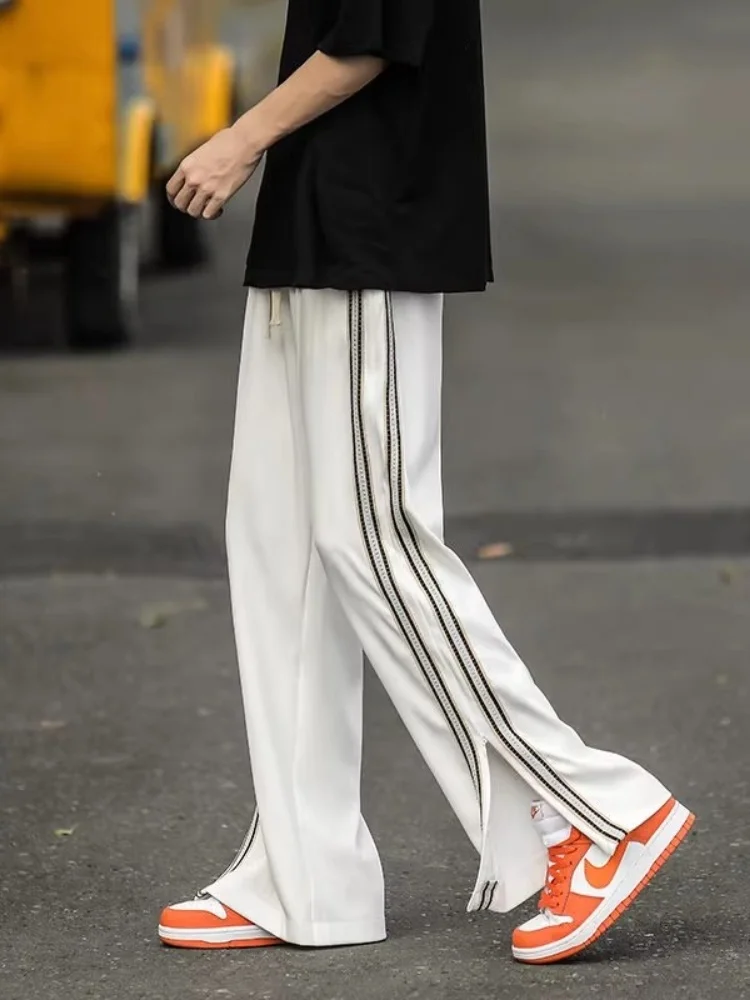 

Мужские летние брюки 2024: Новинка, прямой крой, свободные, широкие штанины, длинные, в стиле High Street, трендовые, спортивные, повседневные, струящиеся, комфортные