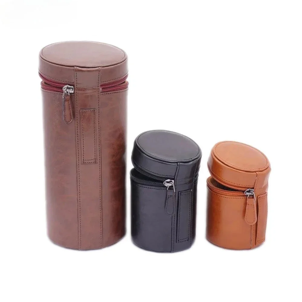 Canon Nikon Sony Pentax Fujifilm Tamron 렌즈 포켓 파우치에 적합한 검정색 카메라 렌즈 가방 PU 가죽 케이스