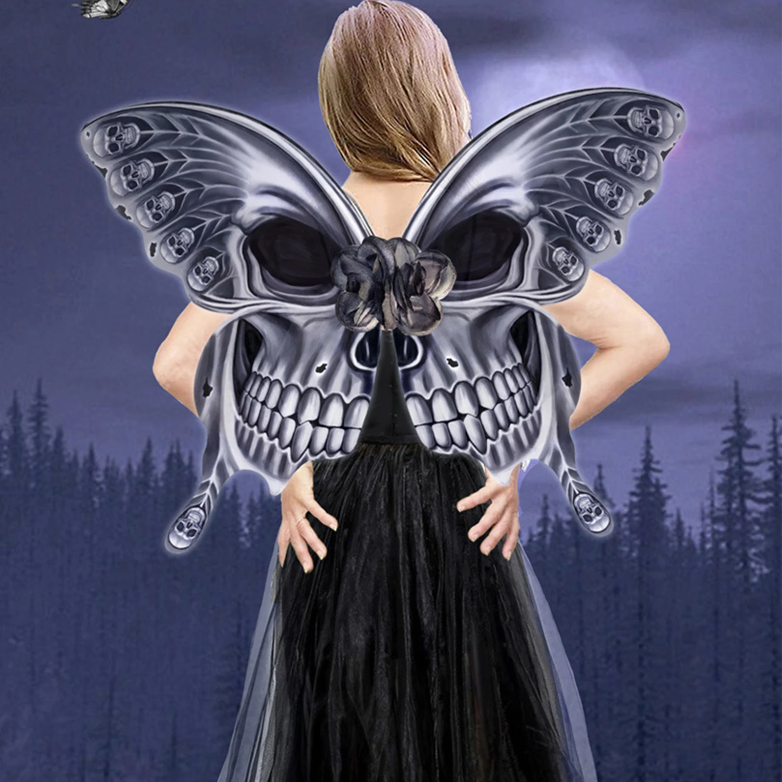 

Крылья Хэллоуина для взрослых, скелет, крылья бабочки для Хэллоуина, косплей, вечернее платье, костюм, аксессуары, черные крылья дьявола ангела