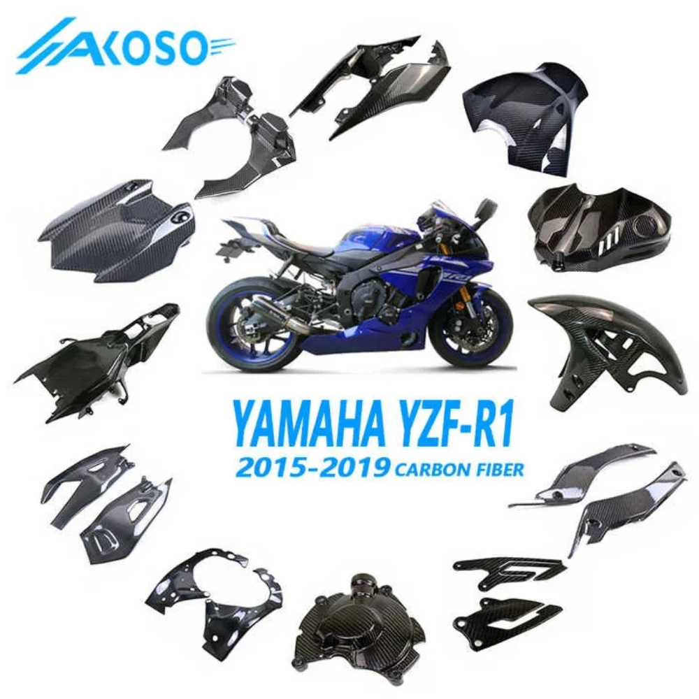 For YAMAHA R1 R1M Motorcycle 3K Carbon Fiber Glossy 100% Tail Fairings Tail Cowling stock Side Panels  2015  2017 2019 2020 2022