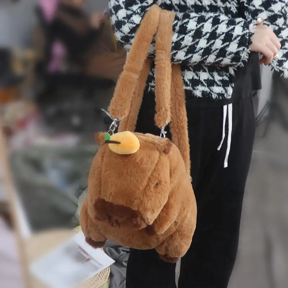 Mochila de felpa de capibara, gran capacidad, bandolera de capibara, algodón con viñetas de animales