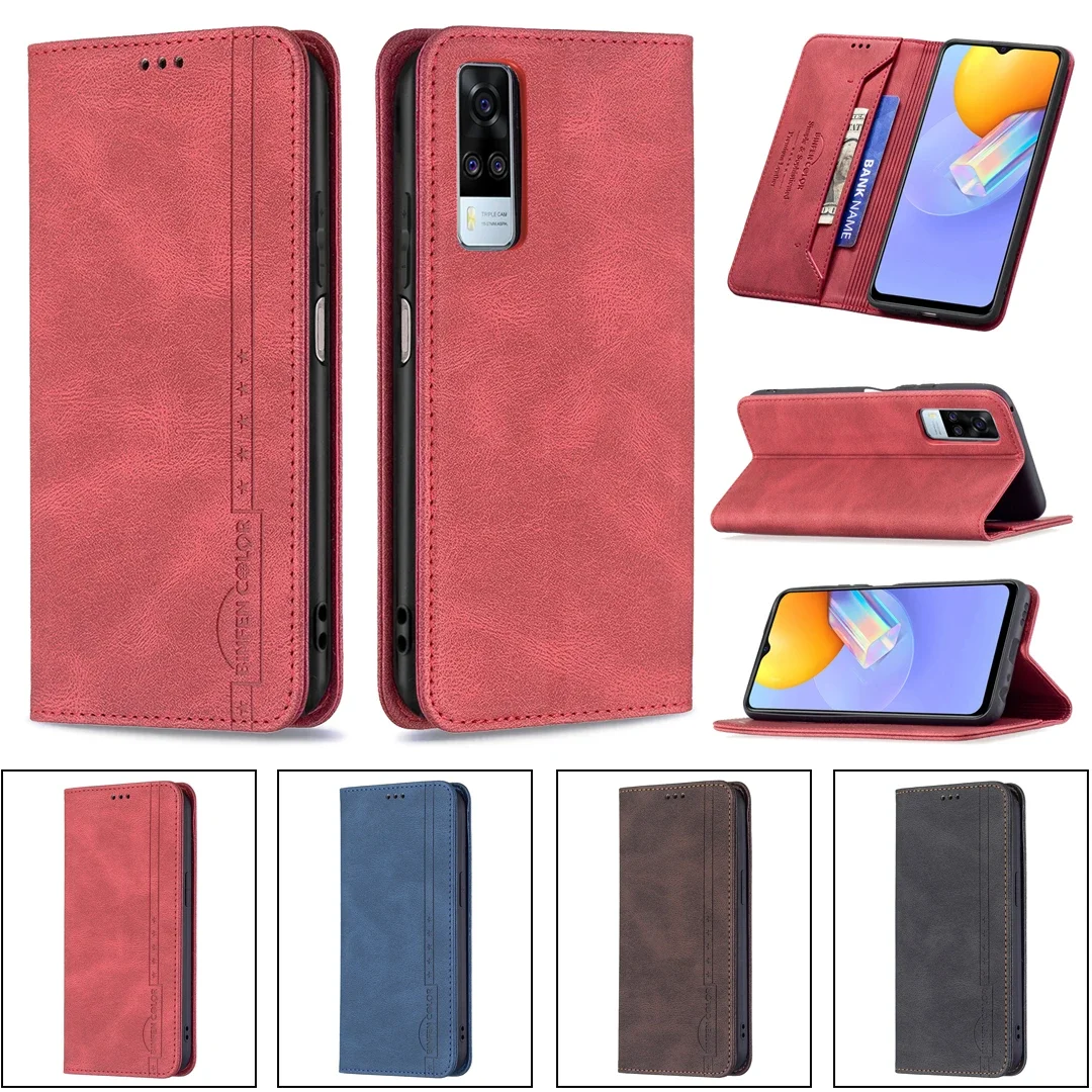 

Dark Magnetic Leather Case Anti-fall Flip Wallet Phone Case For VIVO Y51 2020/Y51A/Y51S