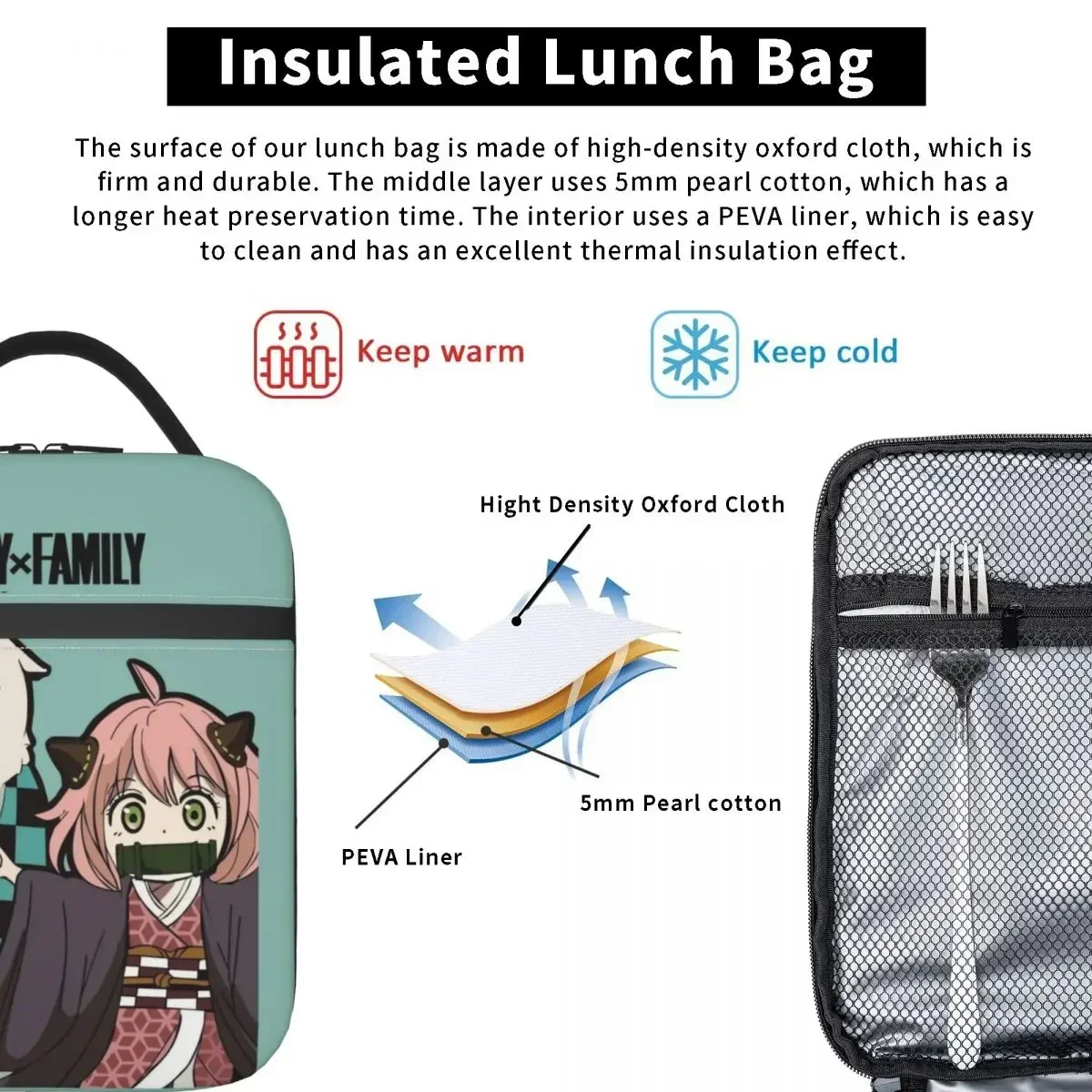 Spy X Family Anya Bond Cartoon Anime Thermal Insulated Lunch Bag Women Resuable Lunch Tote for Kids School Children Food Box