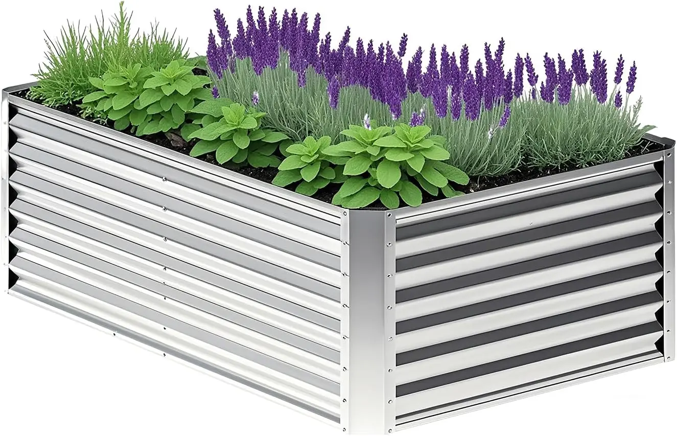 

6x3x1ft Rectangle Galvanized Raised Garden Beds kit Large Capacity Metal Planter Garden Box Outdoor Metal Garden Bed for Vegetab