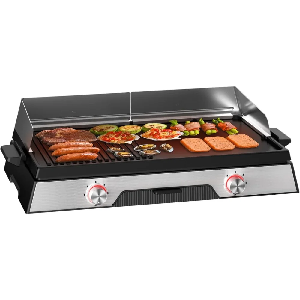 

Electric Griddle with Adjustable Temperature 104°F-464°F, 2 Independent Cooking Zones, 1600W Non-Stick Steak Grill