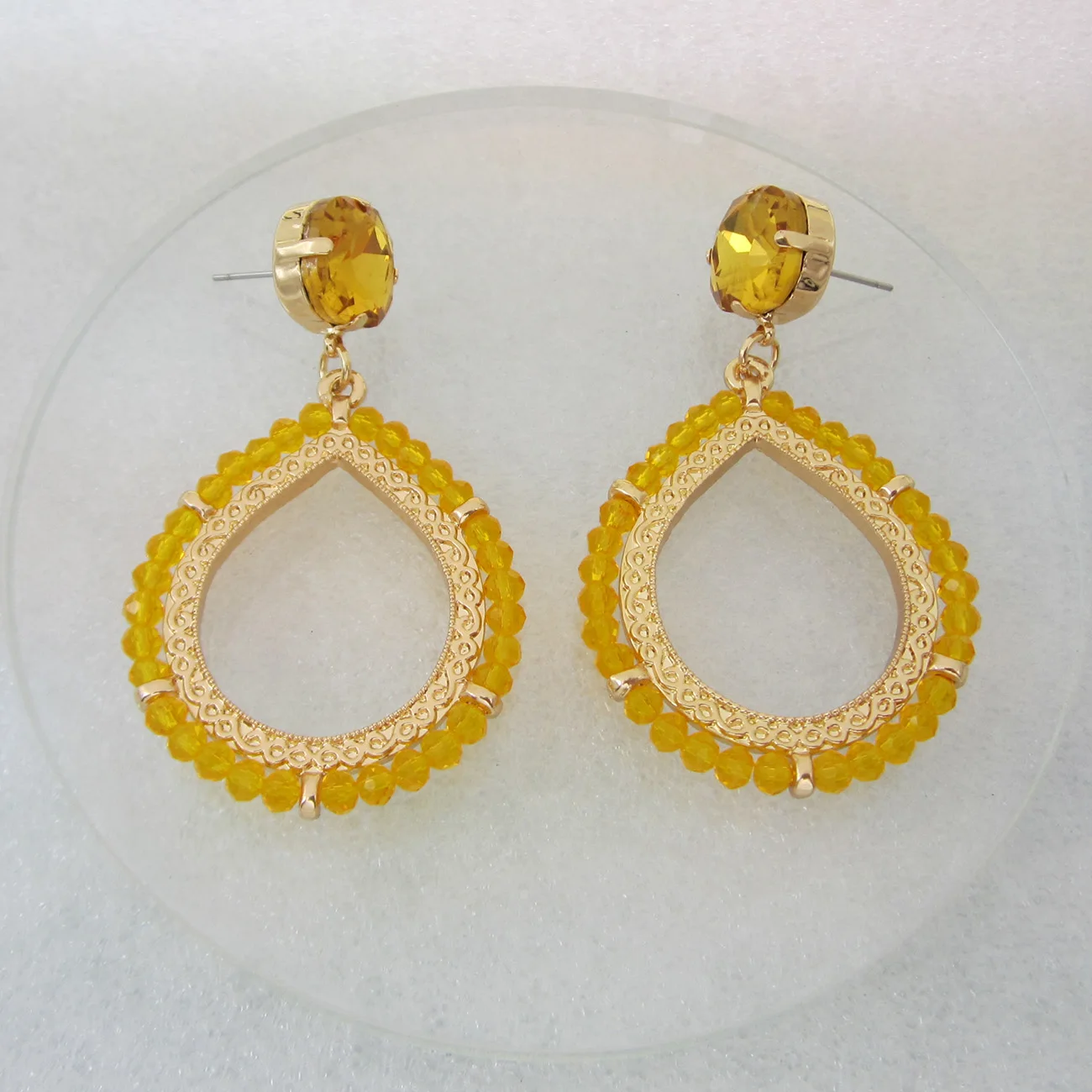 Fashion Fine Crystal Beads Dangle Earrings Hollow Water Drop Earrings For Women Boho Oorbellen