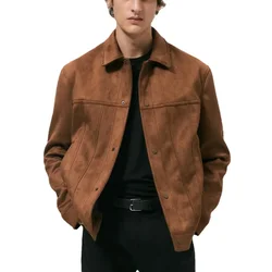 Men's Jacket Suede Lapel Single Breasted Long Sleve Outerwear & Coats Spring Autumn Fashion Streetwear Menswear Cardigan