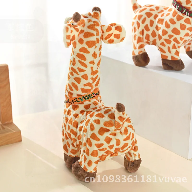 Giocattolo animale di peluche giraffa elettrica per bambini Simulazione ambulante carina Animale domestico elettronico con musica Design maculato colorato per