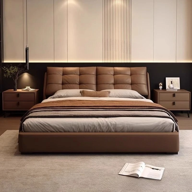 Italian puff bed cream wind master bedroom double bed modern simple small apartment marshmallow leather bed large  sheet