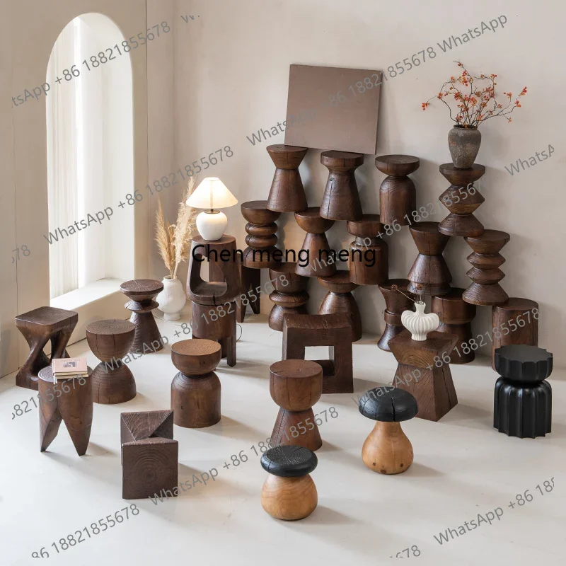 black walnut color, wabi sabi bed and breakfast side table, coffee table ornament, log shoe change stool, bedside table