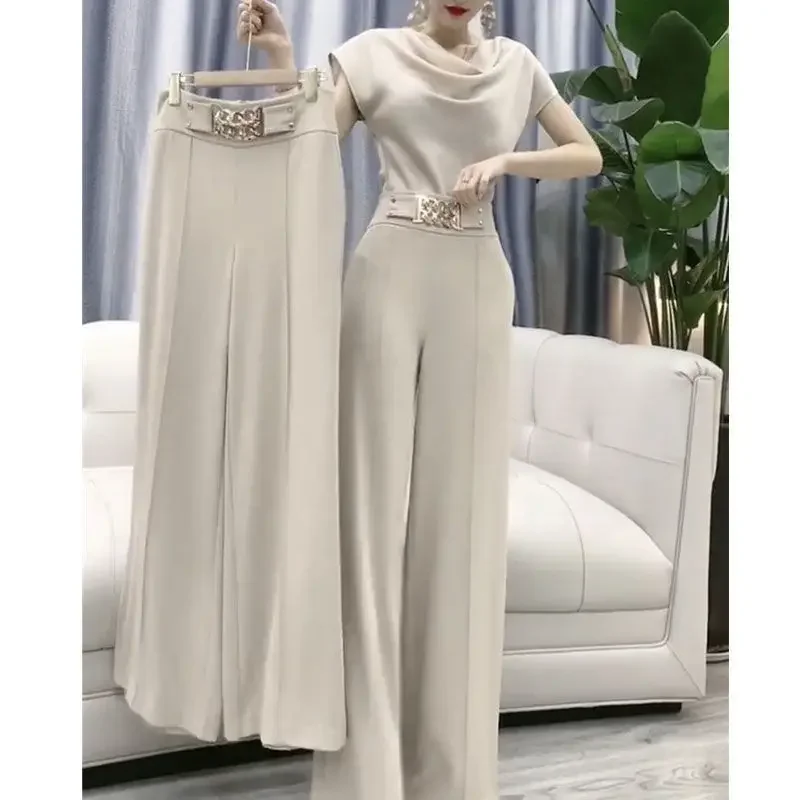 

Women Casual Corp Top Flare Wide Leg Pants Suit 2023 Summer New Versatile Fashion Korean Two Piece Set Female Tracksuit Clothing