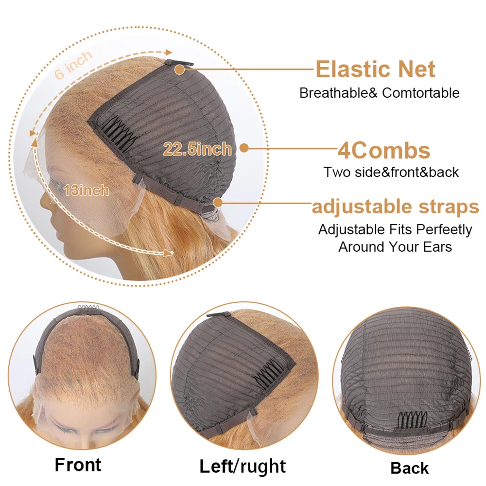 13X6 Honey Blonde Wig Human Hair 180% Density Peruvian Transparent Lace Frontal Wigs Human Hair 27# Colored Body Wave Wig