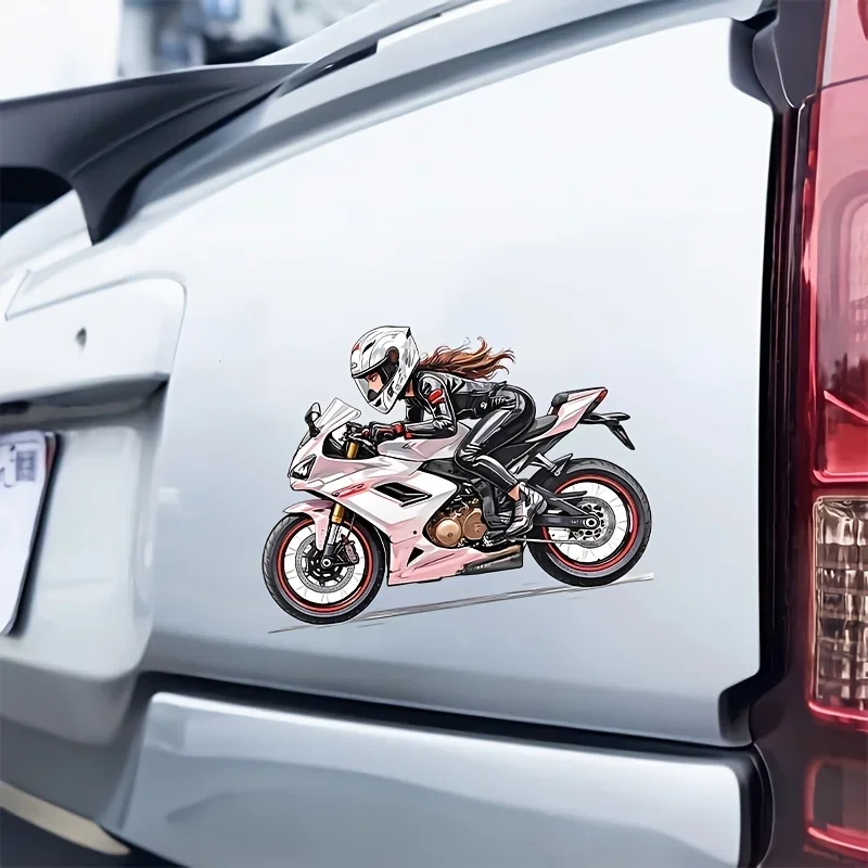 1 Stück einzigartiger Aufkleber mit einem Mädchen, das ein rosa Motorrad fährt, ideal für Wasserflaschen, Rucksäcke, Fahrradrahmen für einen unverwechselbaren Look – Detail 4