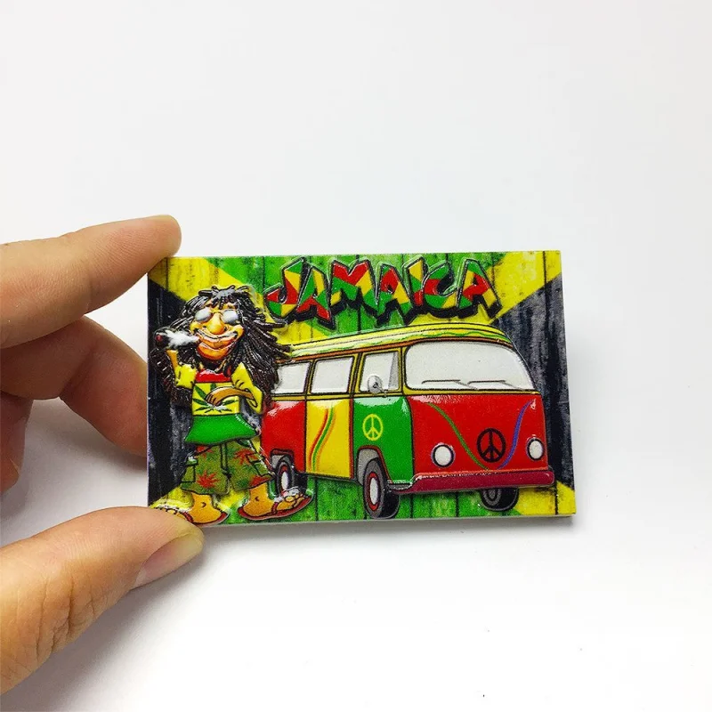 Cute 3D Resin Jamaica Fridge Magnets Home Decor Aimants Frigo Imanes Rastafarian Figure Colorful Bus Peace Sign Souvenir