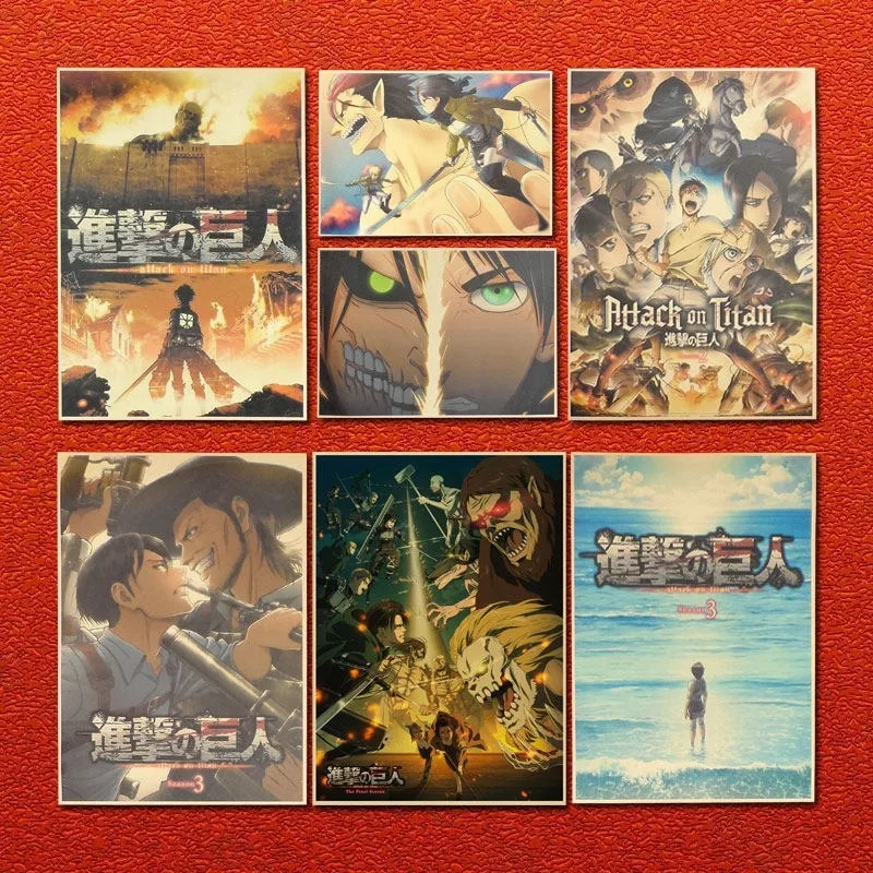 Постер-«Атака-Титанов»-в-стиле-японского-аниме-ретро-декор-для-общежития-бара-ресторана-настенная-картина-в-рамке