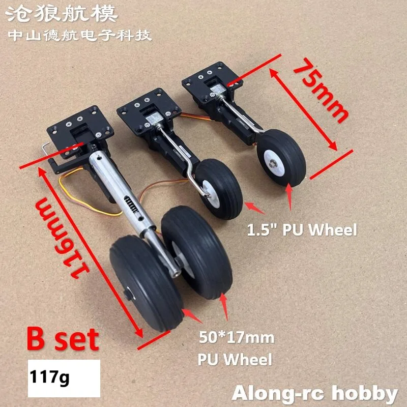 Train d'atterrissage rétractable à deux roues avec ritrage principal de 25g 75mm pour avion RC de 1.5 à 2kg, pièces de rechange pour modèle de bricolage d'avion EDF