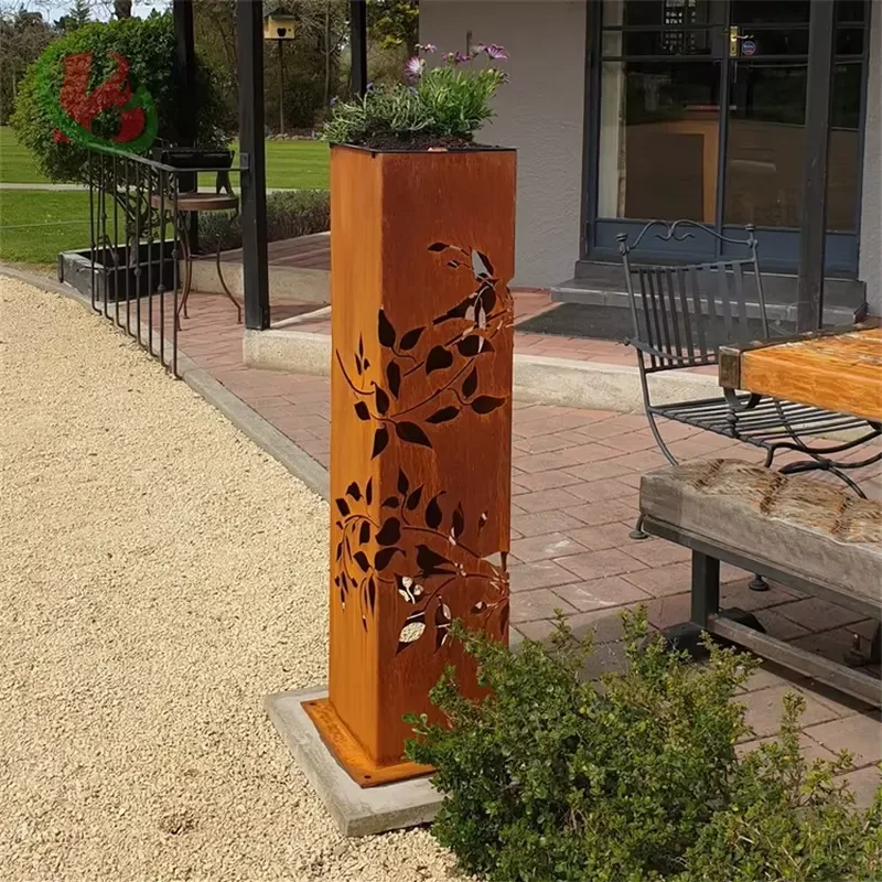 Lawn Lights Corten Steel Garden Light Box Metal Street Bollard Light