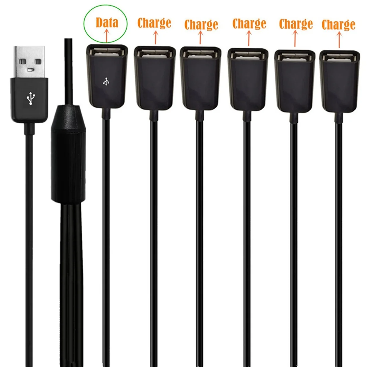 USB Extension Cable 6 in 1 USB Charge Fast 3A Charging Date Cable Y Splitter Cable USB Male to USB Female 1 to 6 Cord